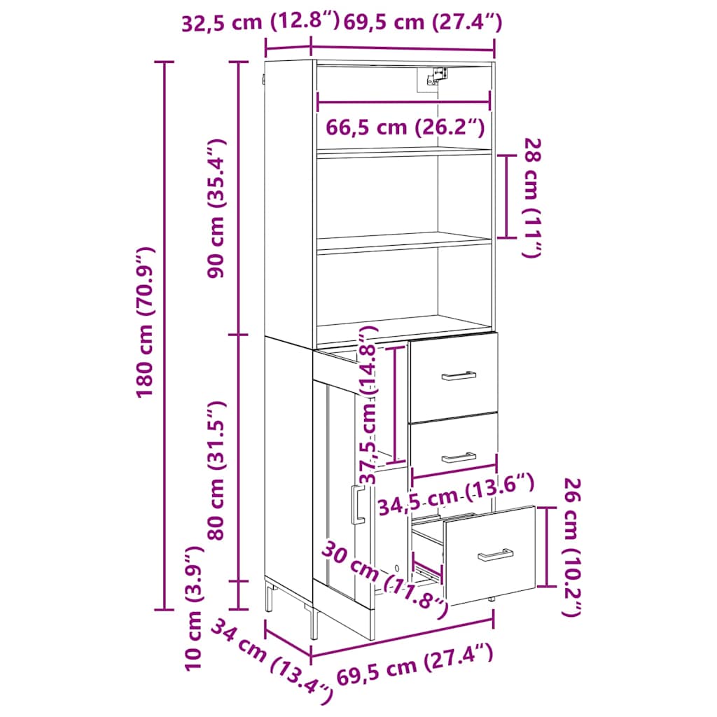 Bufet cu sertar Lemn Vechi 69,5 x 32,5 x 180 cm Lemn compozit — imaginea 13