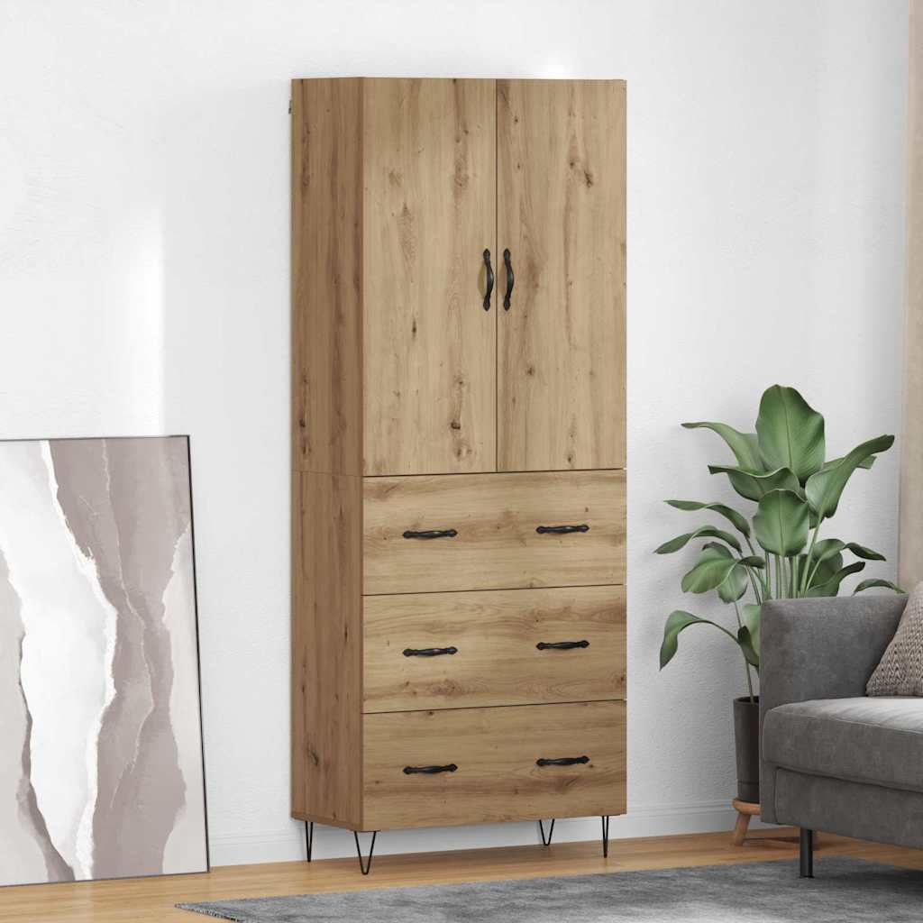 Bufet 2 pcs Stejar Artizanal Lemn Stratificat si Sticla — imaginea 2