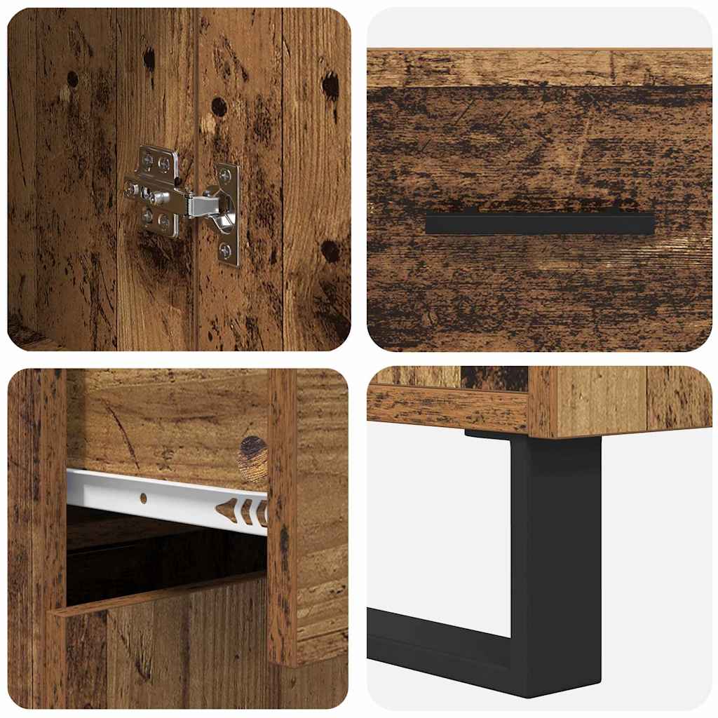 Bufet cu sertar 2 pcs Lemn Vechi Lemn Stratificat si Sticla — imaginea 12