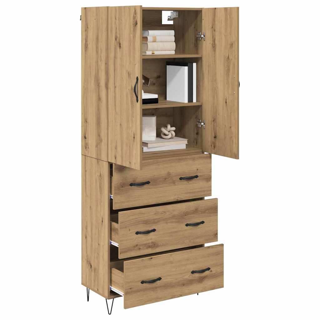 Bufet 2 pcs Stejar Artizanal Lemn Stratificat si Sticla — imaginea 4