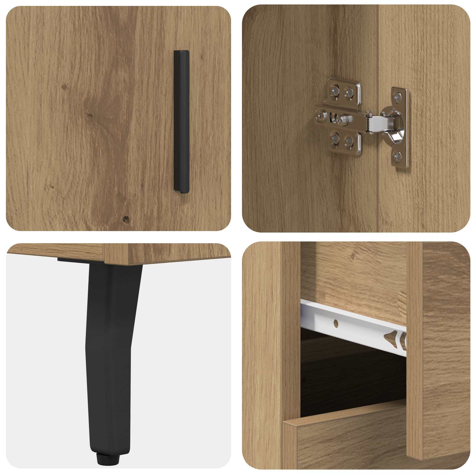 Bufet 2 pcs Stejar Artizanal Lemn Stratificat si Sticla — imaginea 11