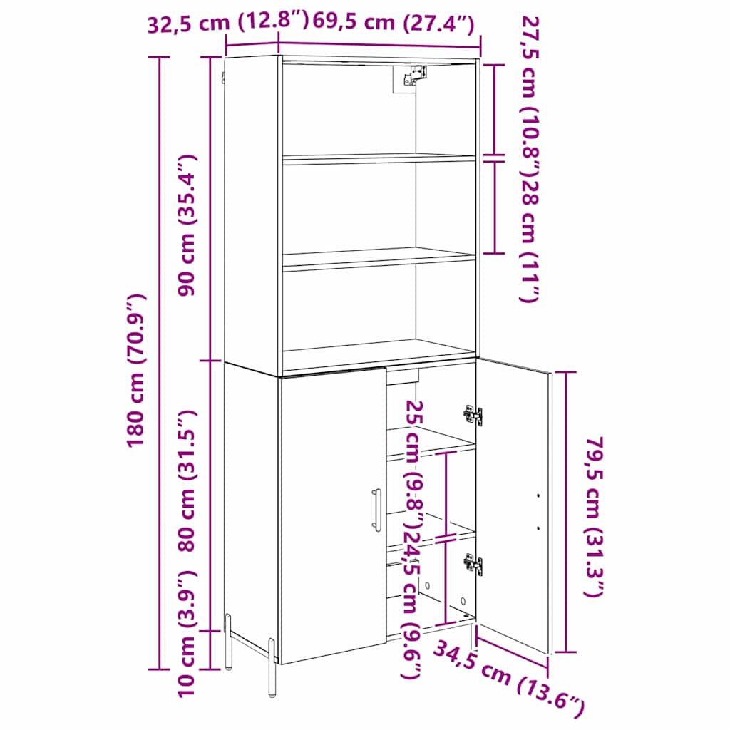 Bufet Lemn Vechi 69,5 x 32,5 x 180 cm Lemn compozit — imaginea 13
