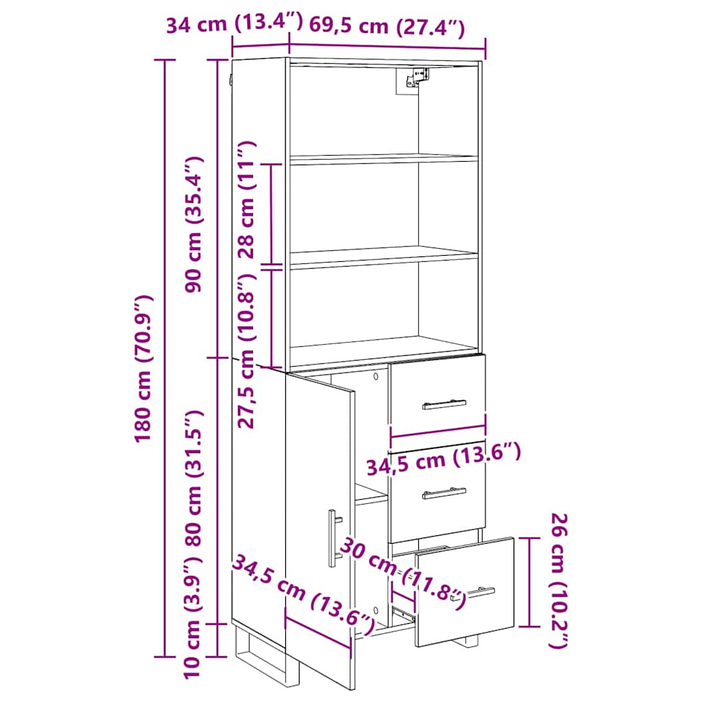 Bufet Lemn Vechi 69,5 x 34 x 180 cm Lemn Stratificat si Sticla — imaginea 13