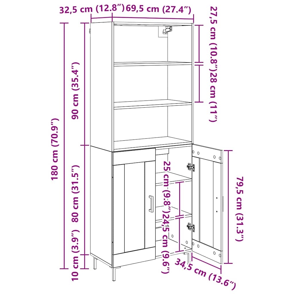 Bufet Lemn Vechi 69,5 x 32,5 x 180 cm Lemn compozit — imaginea 13