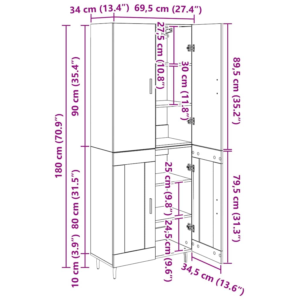 Bufet Lemn Vechi 69,5 x 34 x 180 cm Lemn Stratificat si Sticla — imaginea 13