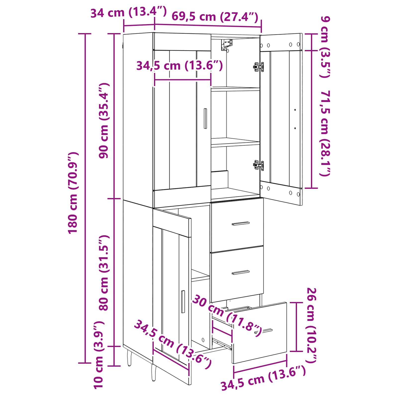 Bufet 2 pcs Stejar Artizanal Lemn Stratificat si Sticla — imaginea 13