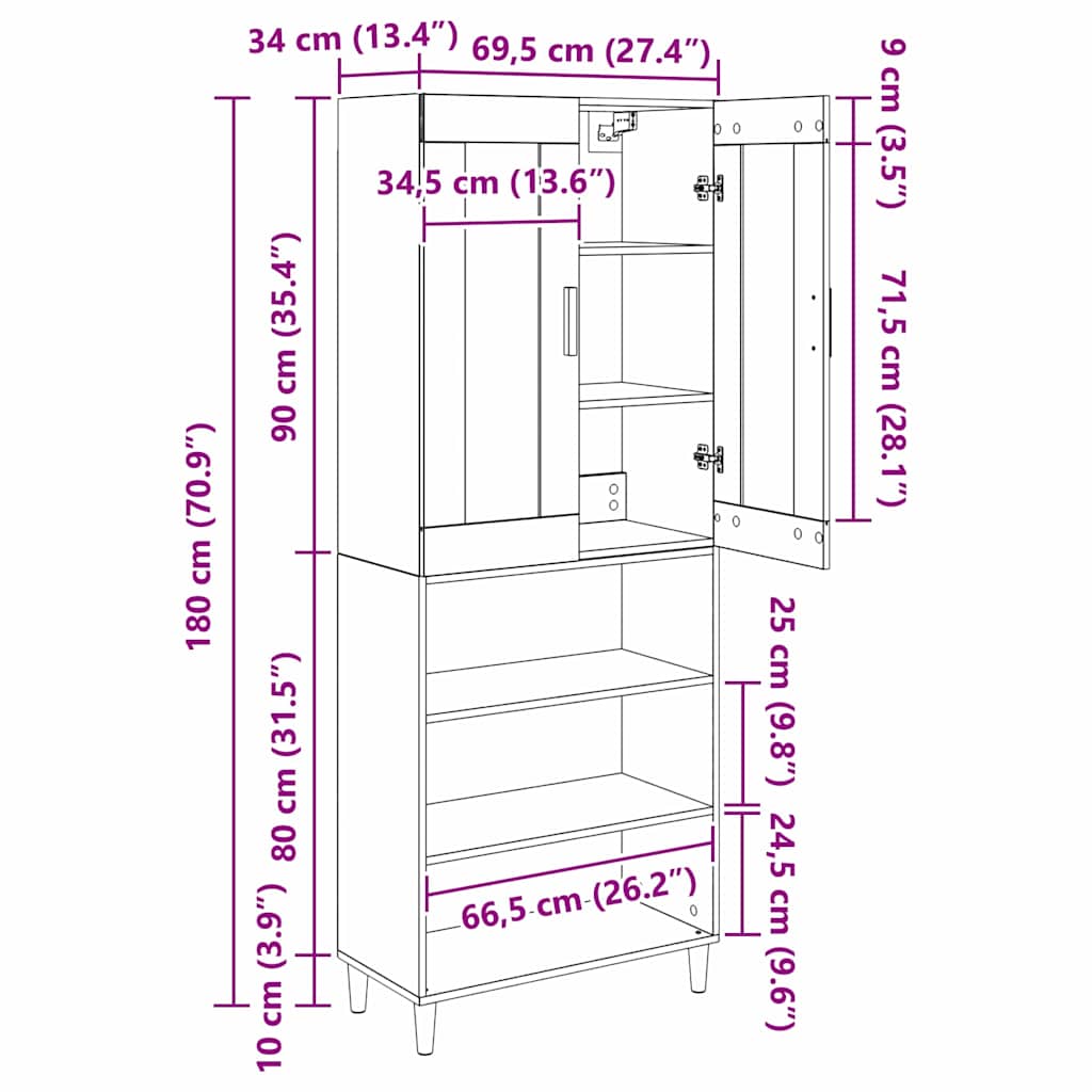 Bufet Stejar Artizanal 69,5 x 34 x 180 cm — imaginea 13