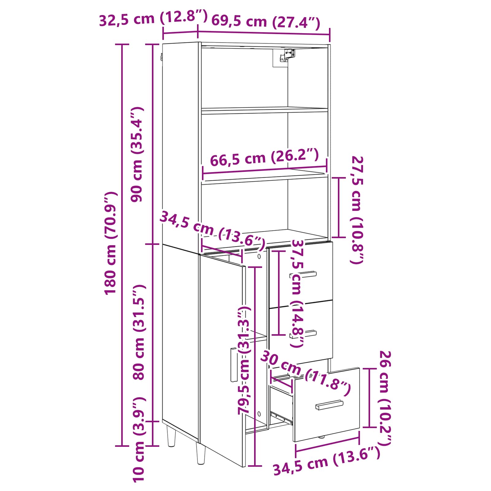 Bufet cu sertar Lemn Vechi 69,5 x 32,5 x 180 cm Lemn compozit — imaginea 13