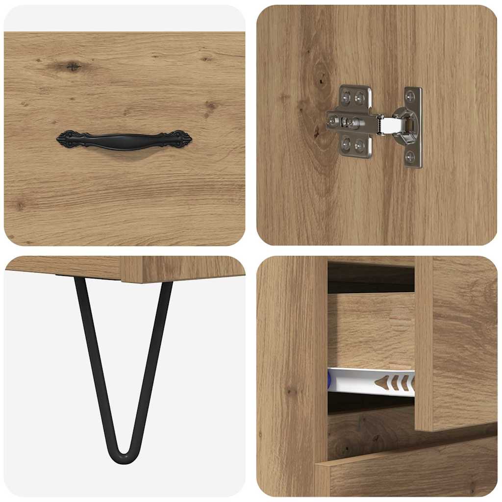 Bufet 2 pcs Stejar Artizanal Lemn Stratificat si Sticla — imaginea 12