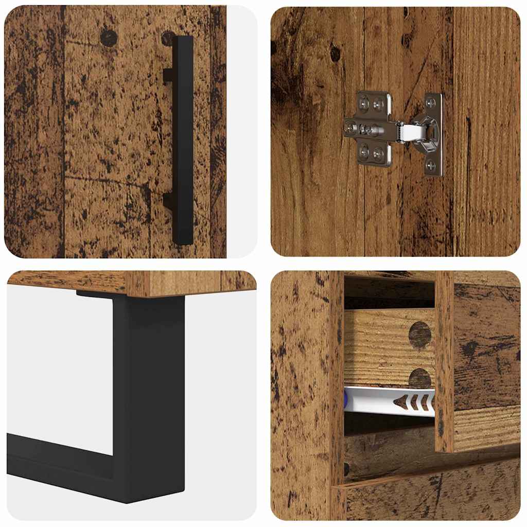 Bufet cu sertar 2 pcs Lemn Vechi Lemn Stratificat si Sticla — imaginea 12