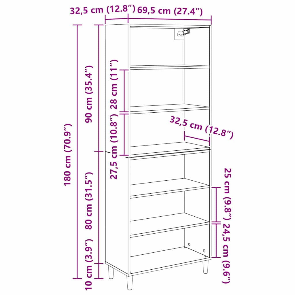 Bufet Lemn Vechi 69,5 x 32,5 x 180 cm Lemn compozit — imaginea 13