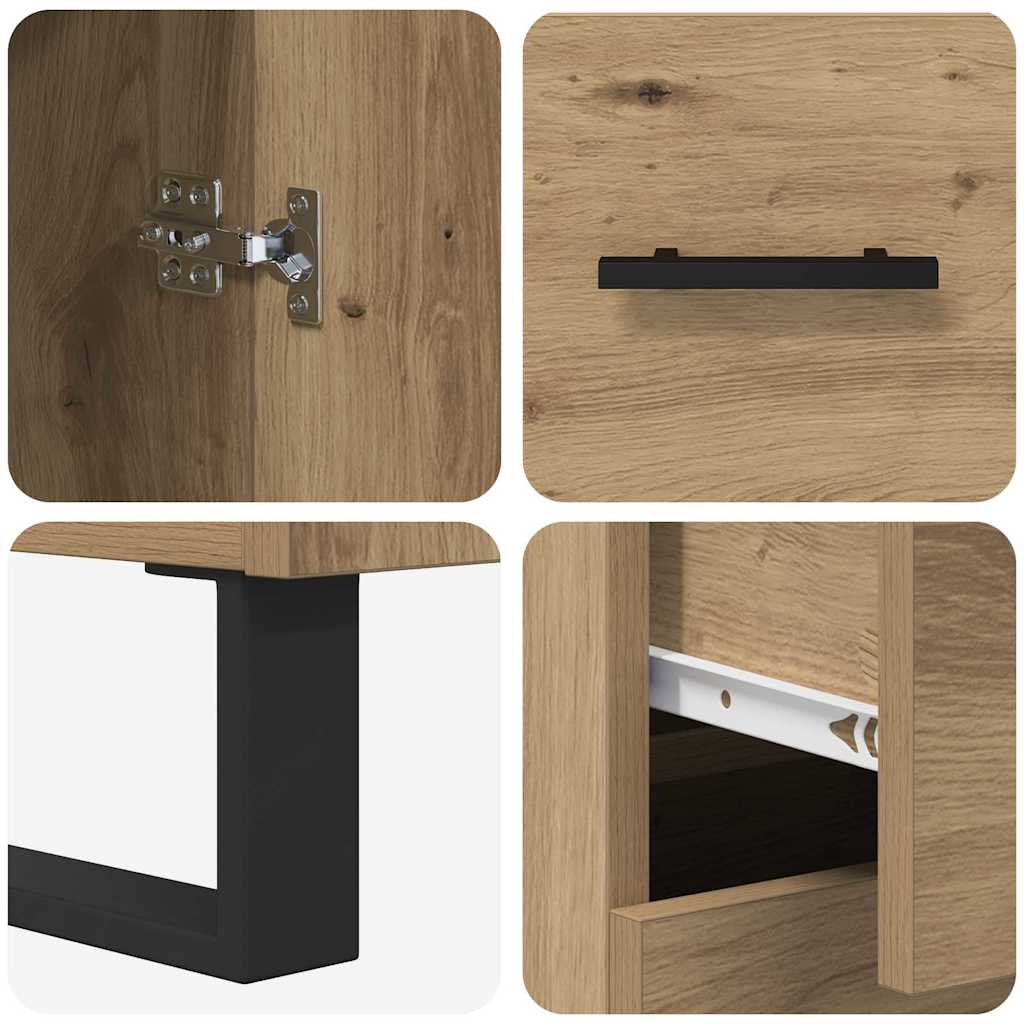 Bufet 2 pcs Stejar Artizanal Lemn Stratificat si Sticla — imaginea 11