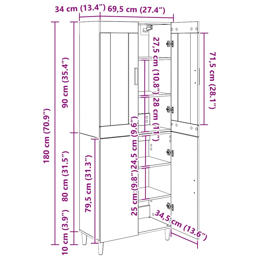 Bufet Lemn Vechi 69,5 x 34 x 180 cm Lemn Stratificat si Sticla — imaginea 13