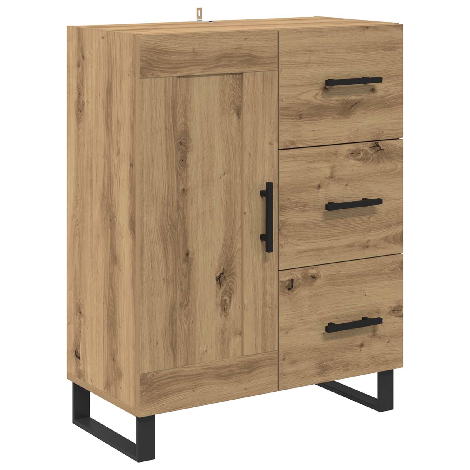 Bufet 2 pcs Stejar Artizanal Lemn Stratificat si Sticla — imaginea 6
