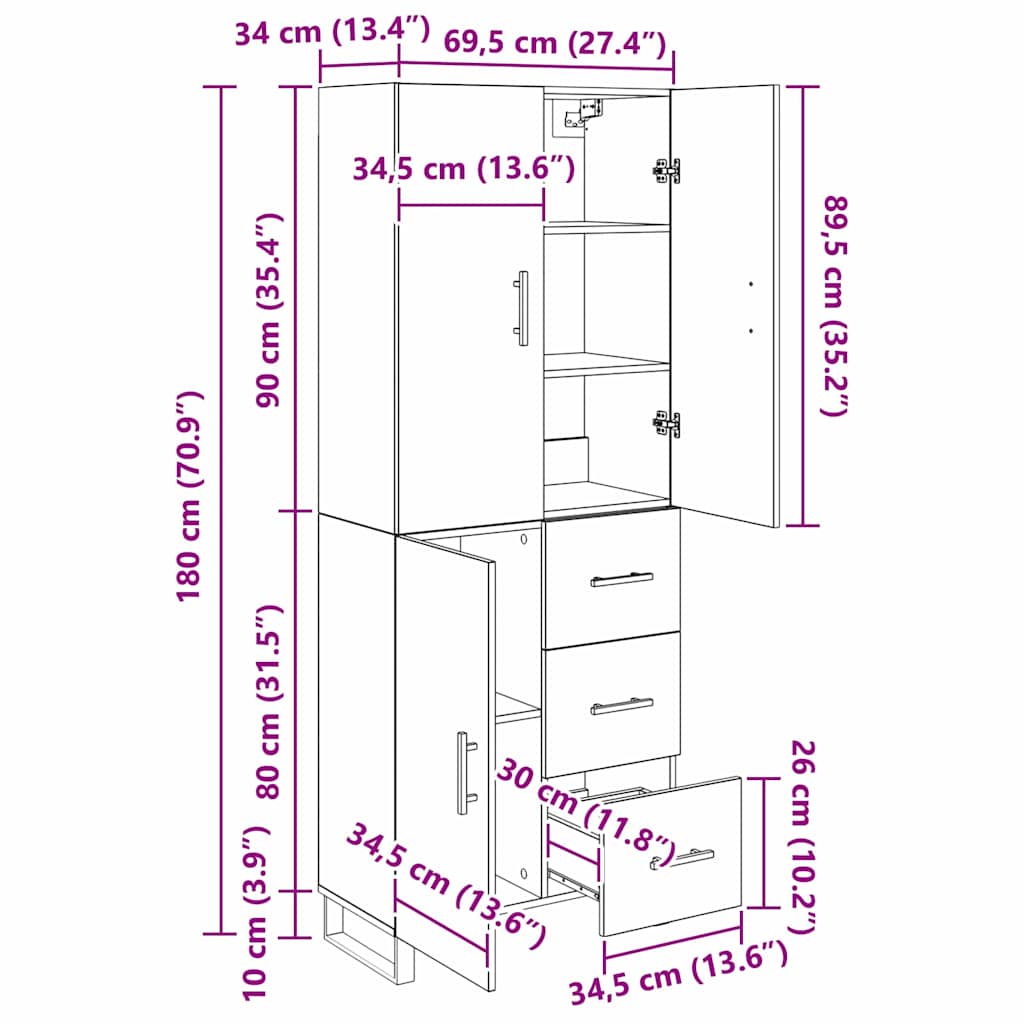 Bufet 2 pcs Stejar Artizanal Lemn Stratificat si Sticla — imaginea 13