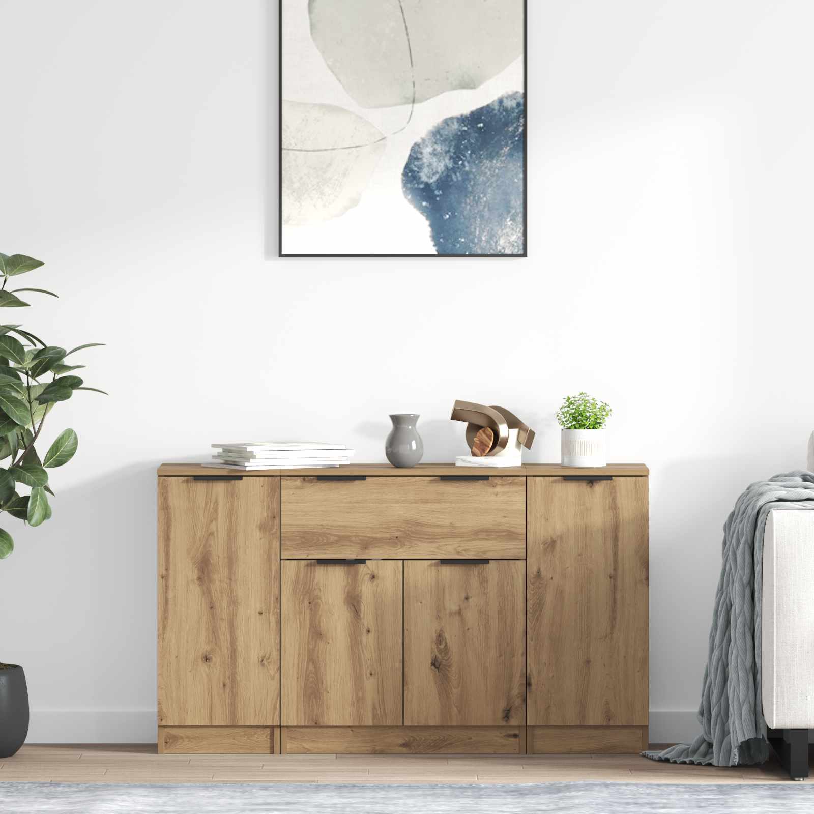 Bufet cu sertar 3 pcs Stejar Artizanal Lemn compozit — imaginea 2