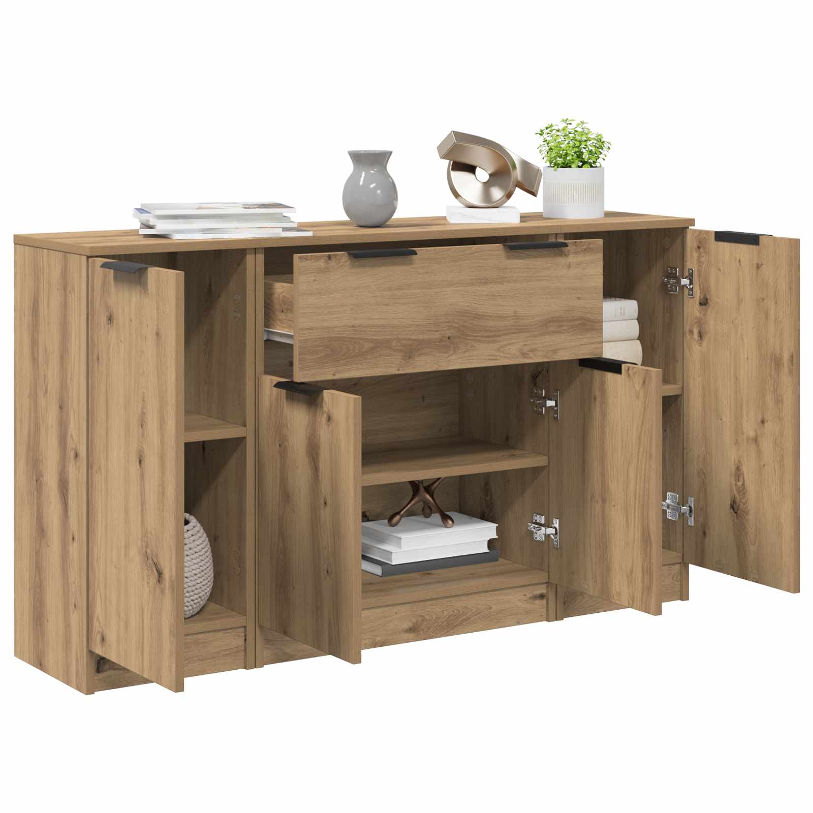 Bufet cu sertar 3 pcs Stejar Artizanal Lemn compozit — imaginea 3