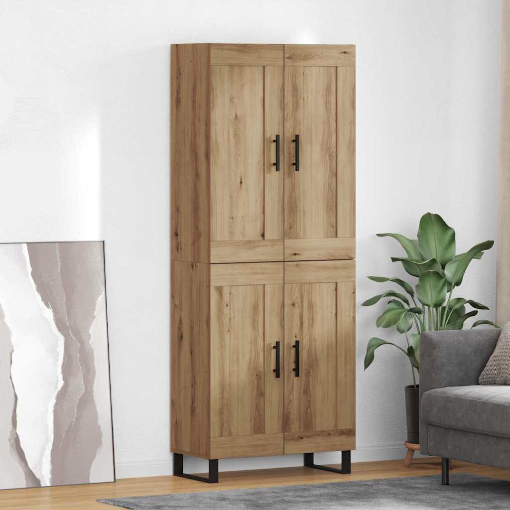 Bufet 2 pcs Stejar Artizanal Lemn Stratificat si Sticla — imaginea 2