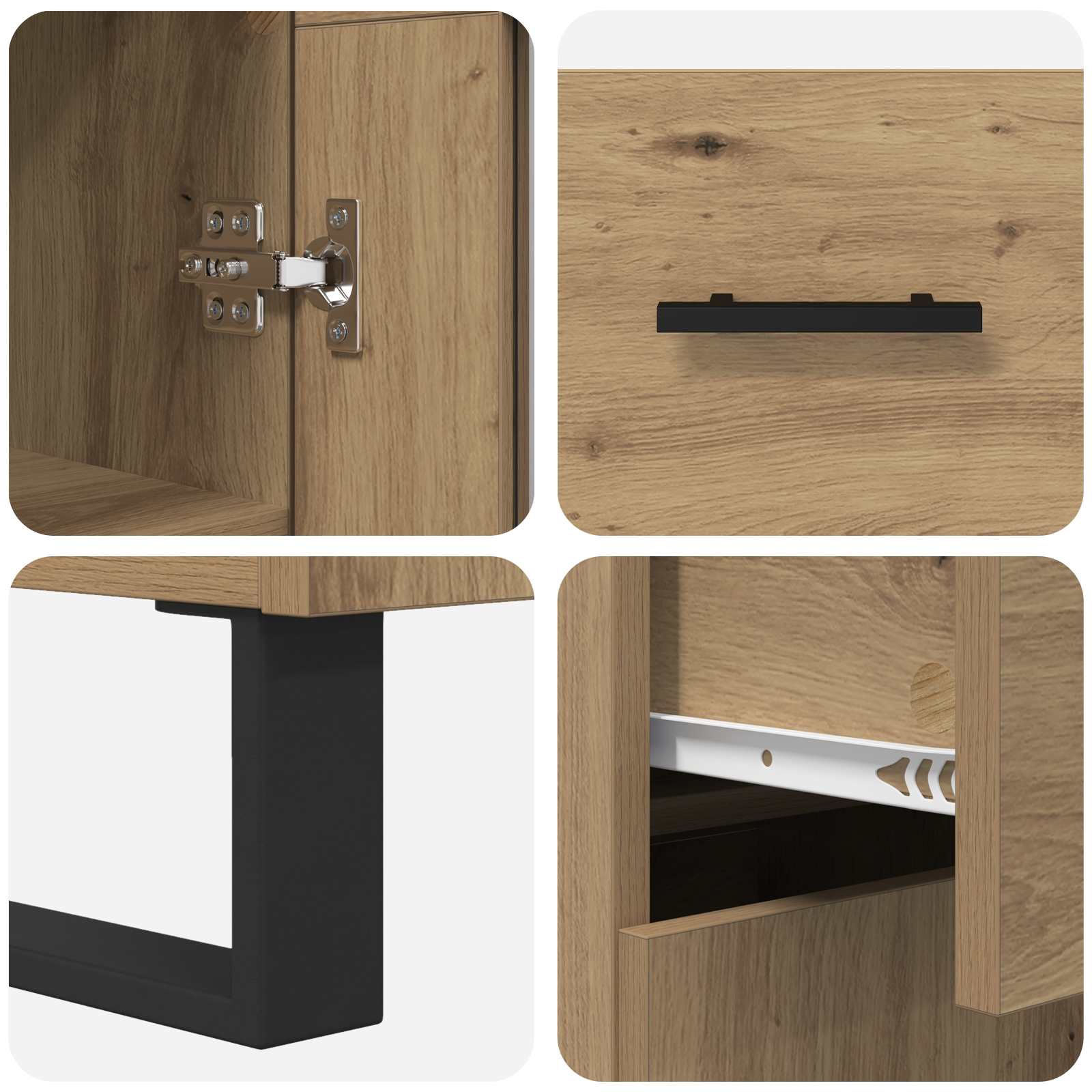 Bufet 2 pcs Stejar Artizanal Lemn Stratificat si Sticla — imaginea 11