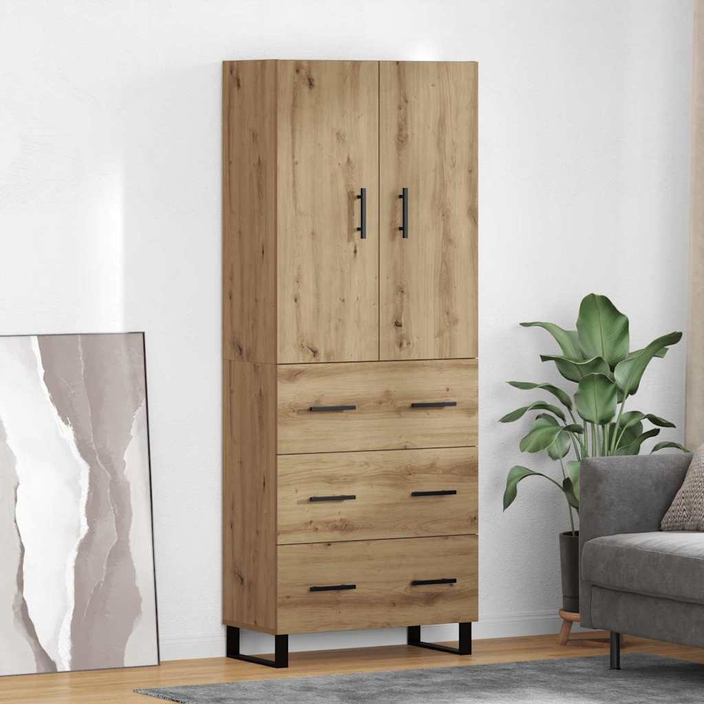 Bufet 2 pcs Stejar Artizanal Lemn Stratificat si Sticla — imaginea 2