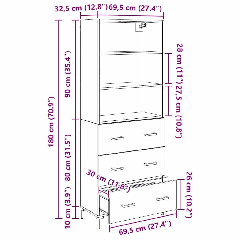 Bufet Stejar Artizanal 69,5 x 32,5 x 180 cm Lemn compozit — imaginea 13
