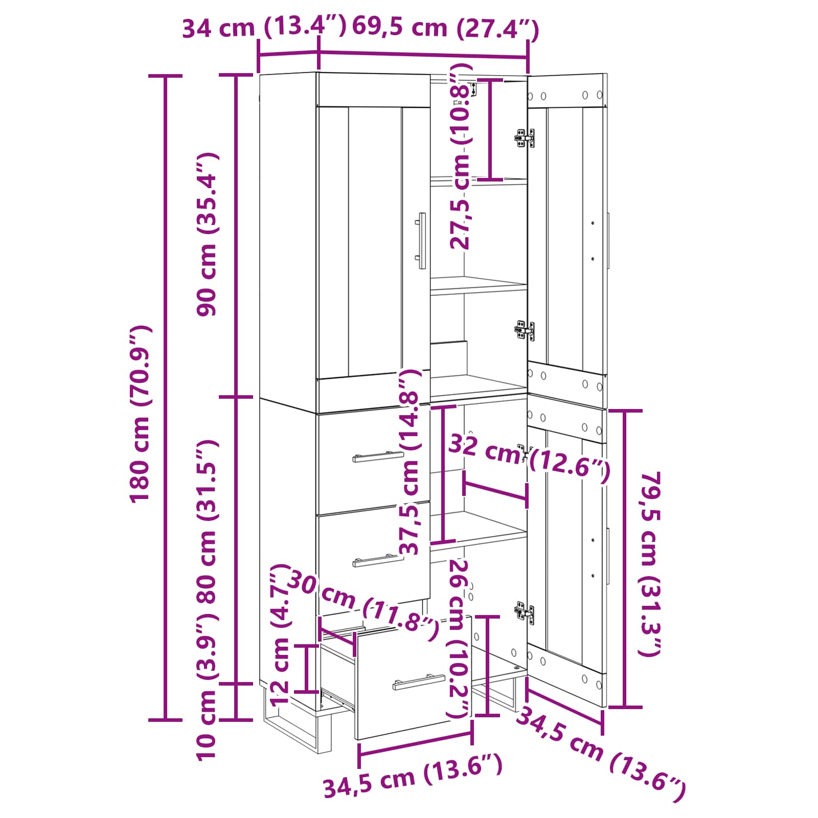 Bufet 2 pcs Stejar Artizanal Lemn Stratificat si Sticla — imaginea 13