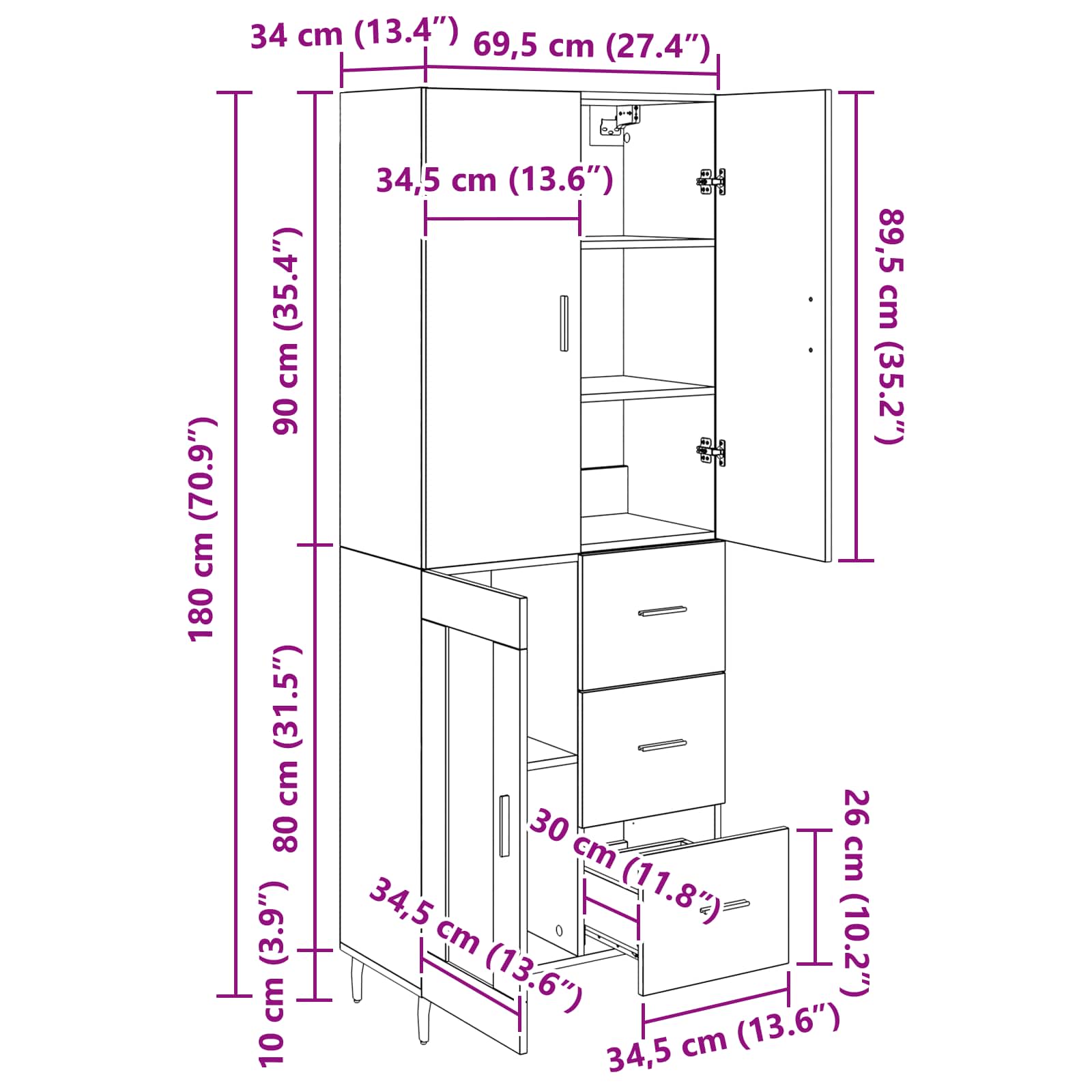Bufet cu sertar Stejar Artizanal 69,5 x 34 x 180 cm — imaginea 13