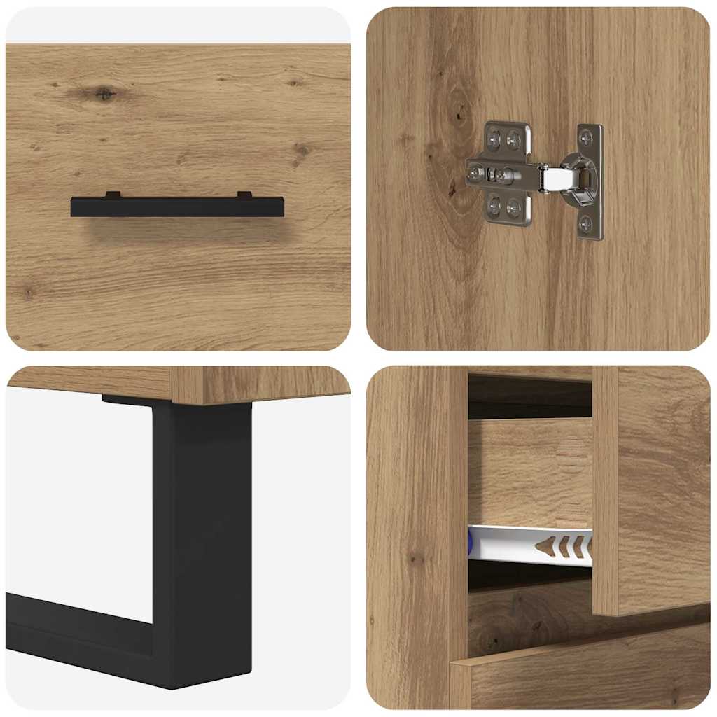 Bufet 2 pcs Stejar Artizanal Lemn Stratificat si Sticla — imaginea 11
