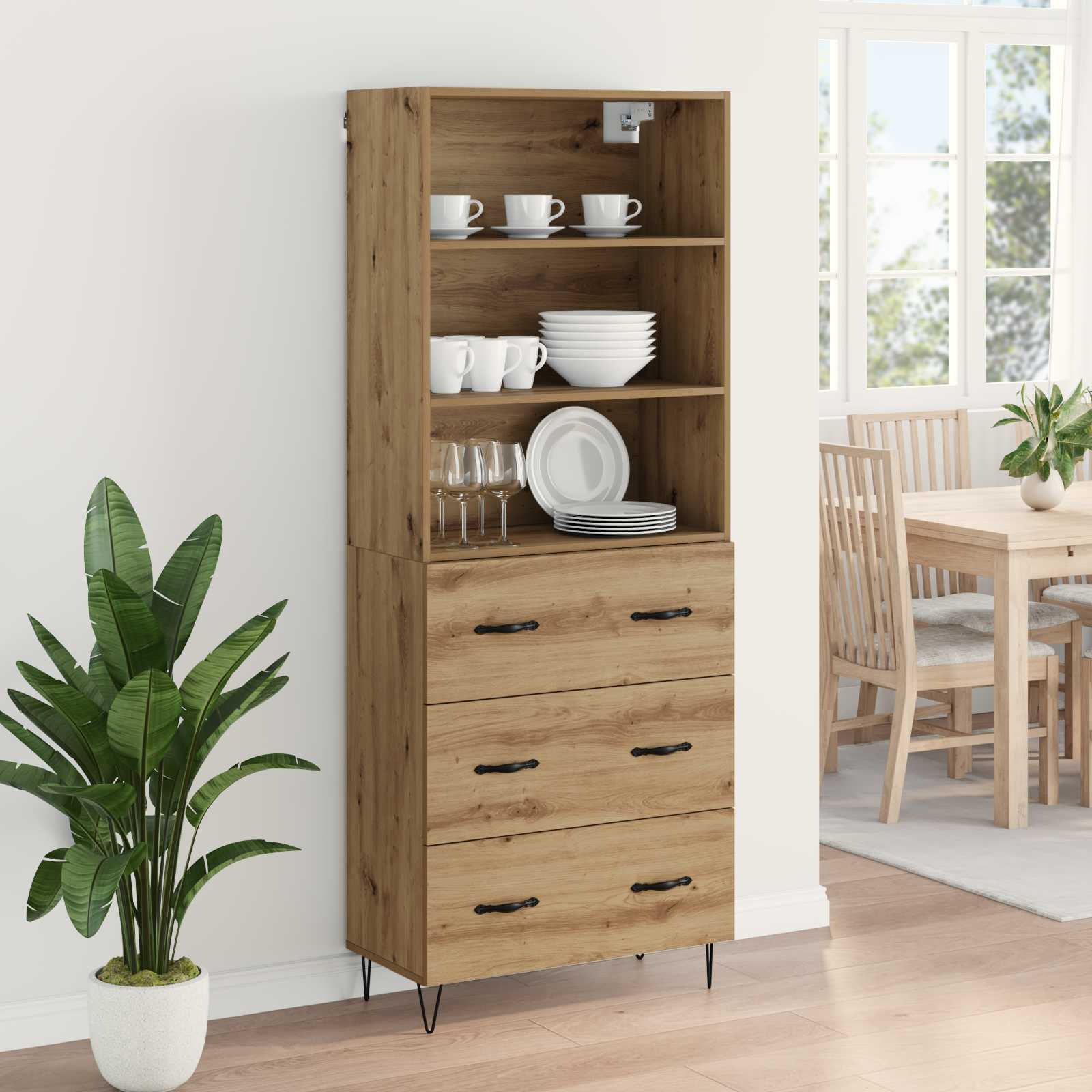 Bufet Stejar Artizanal 69,5 x 32,5 x 180 cm Lemn compozit — imaginea 4