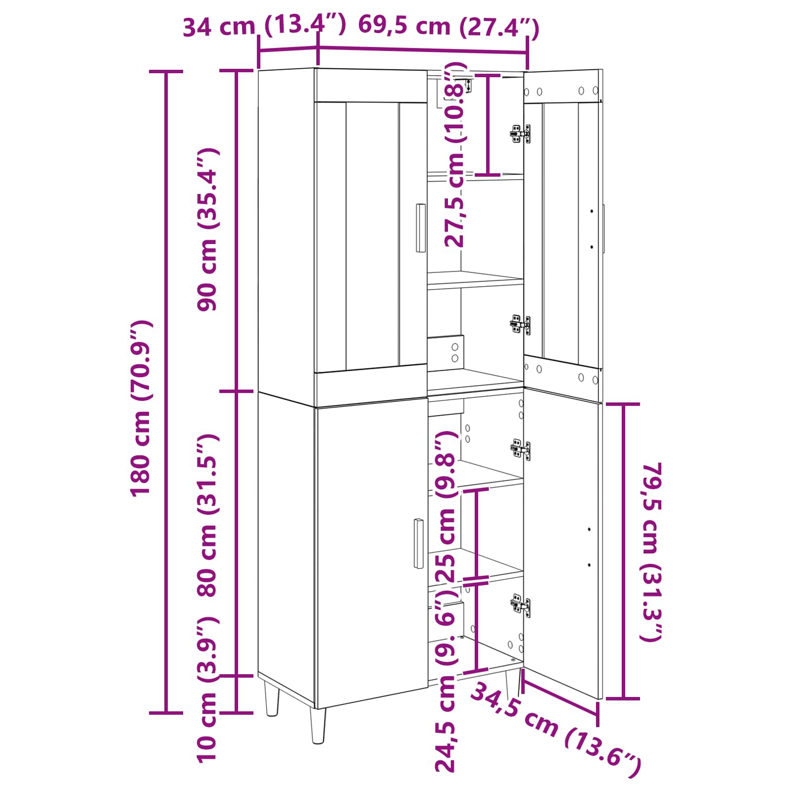 Bufet Stejar Artizanal 69,5 x 34 x 180 cm — imaginea 13