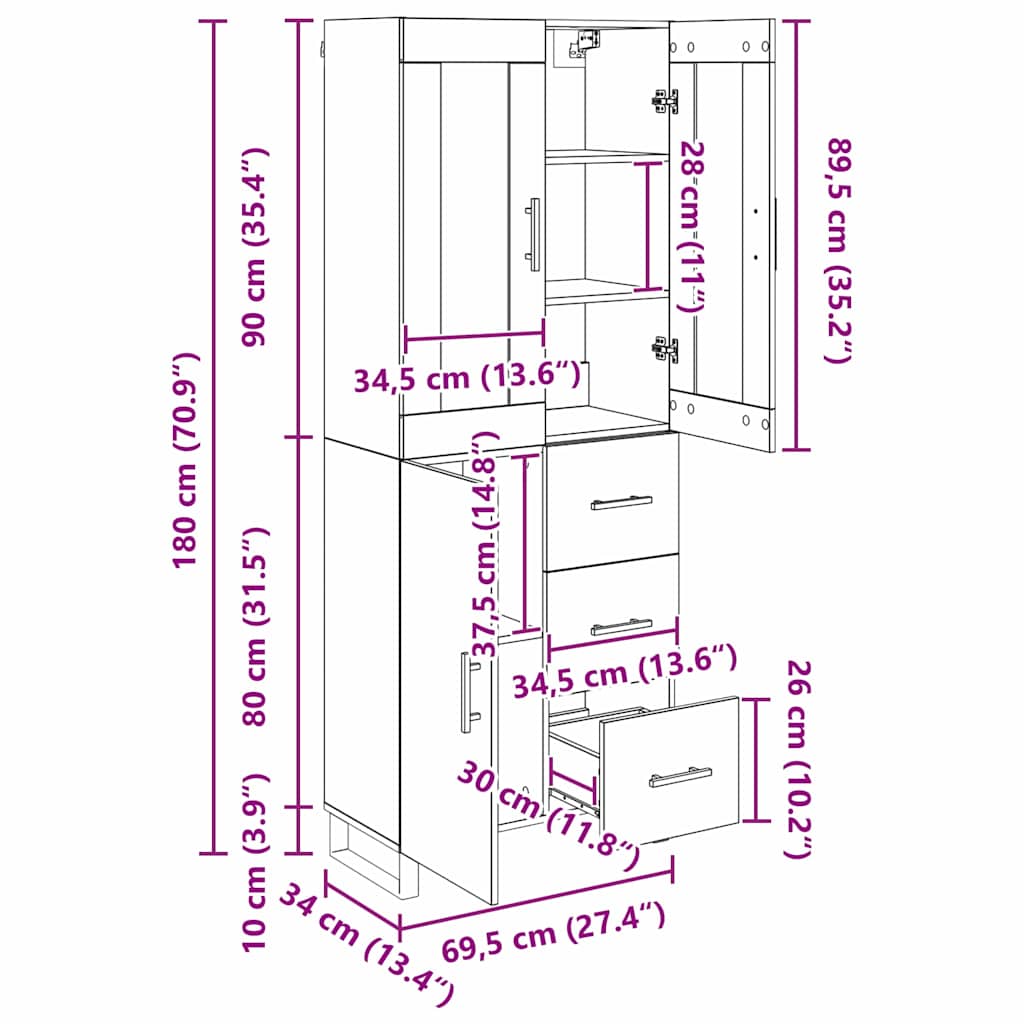 Bufet 2 pcs Stejar Artizanal Lemn Stratificat si Sticla — imaginea 13