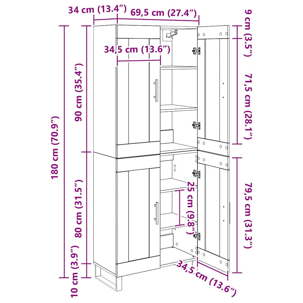 Bufet 2 pcs Stejar Artizanal Lemn Stratificat si Sticla — imaginea 13
