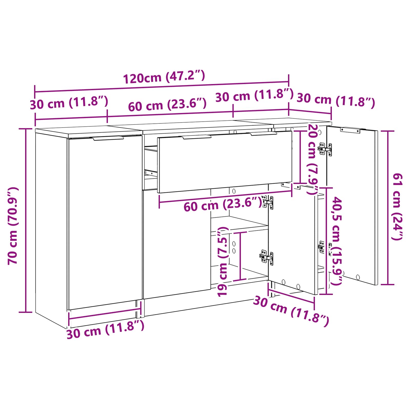 Bufet cu sertar 3 pcs Stejar Artizanal Lemn compozit — imaginea 13