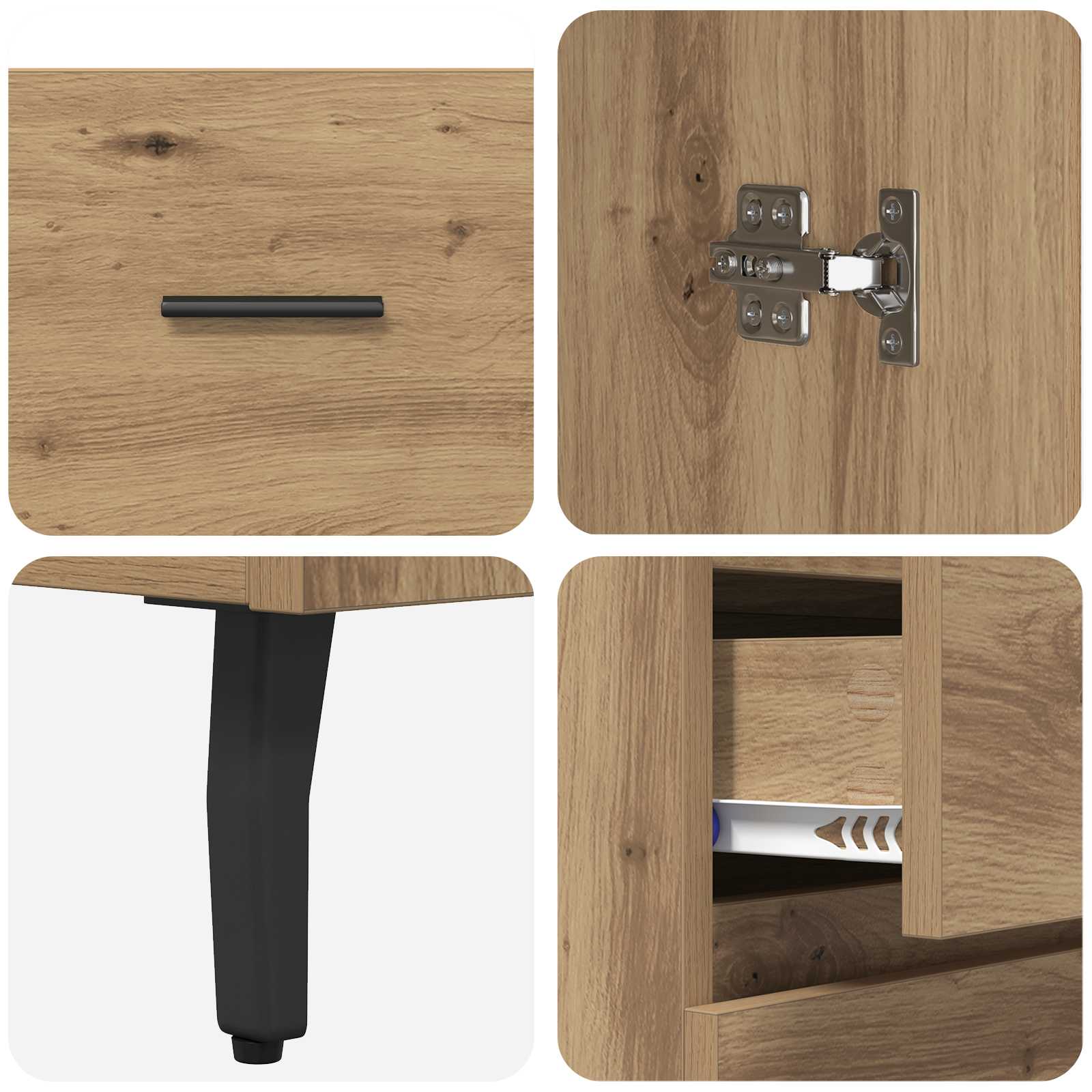 Bufet 2 pcs Stejar Artizanal Lemn Stratificat si Sticla — imaginea 11