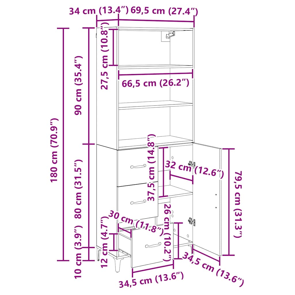 Bufet Stejar Artizanal 69,5 x 34 x 180 cm Lemn compozit — imaginea 13