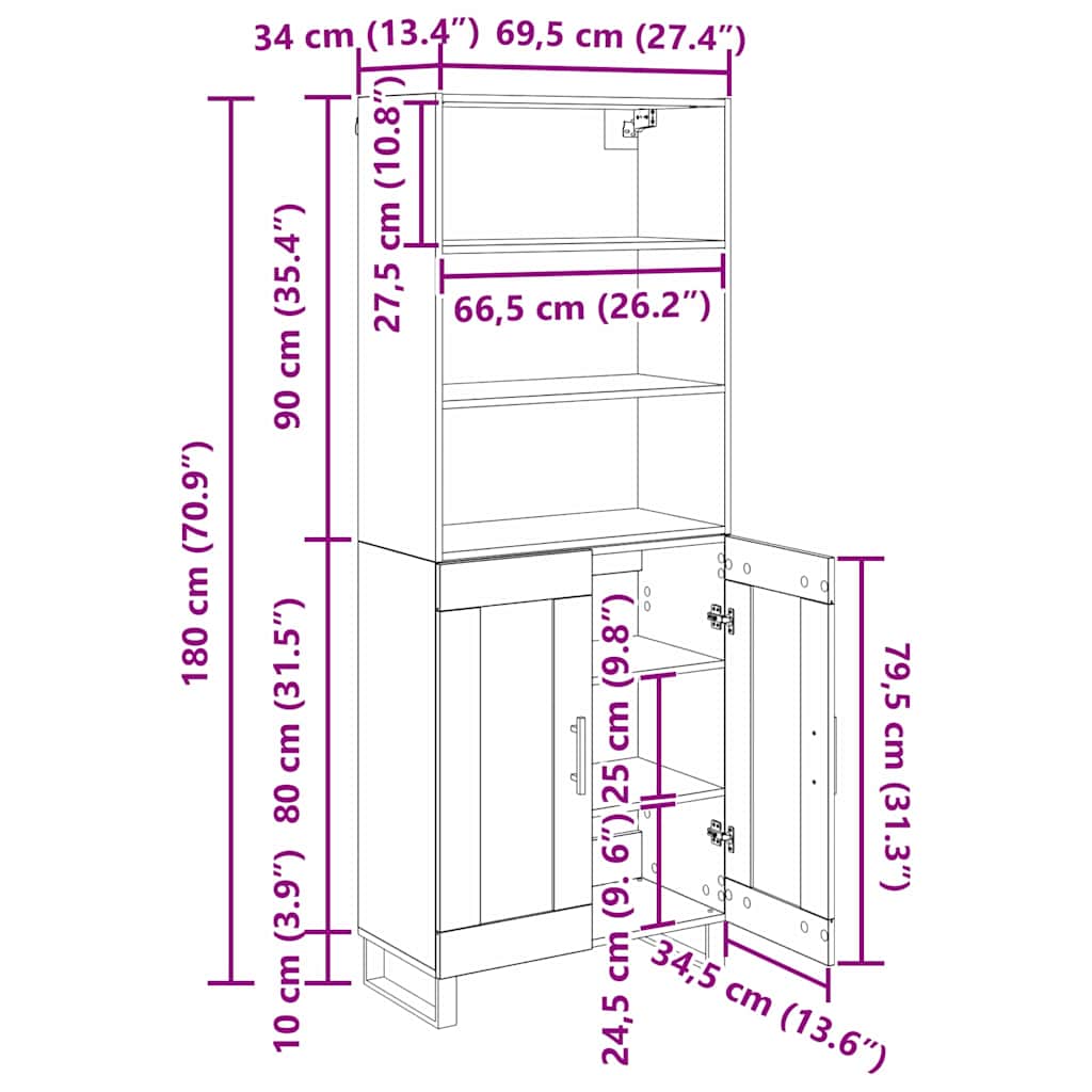 Bufet Stejar Artizanal 69,5 x 34 x 180 cm — imaginea 13