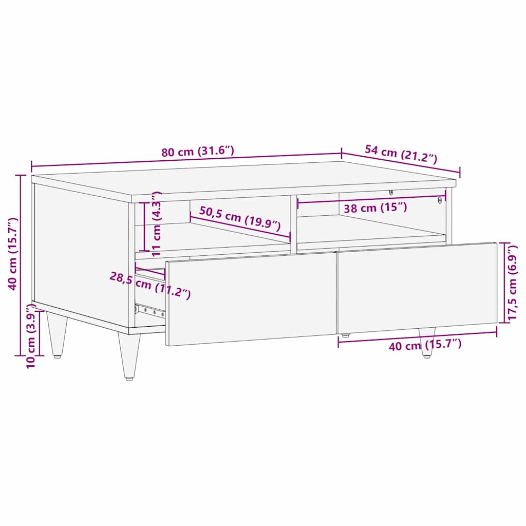 Masa de cafea Negru 80 x 54 x 40 cm Lemn de mango solid — imaginea 11