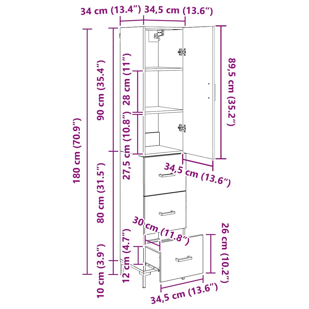 Bufet Stejar Artizanal 69,5 x 34 x 180 cm Lemn compozit — imaginea 13