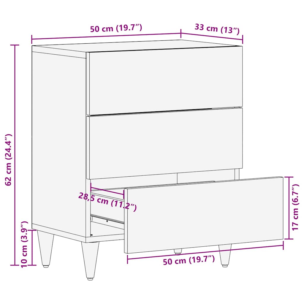 Noptiera Negru 50 x 33 x 62 cm Lemn de mango solid — imaginea 11