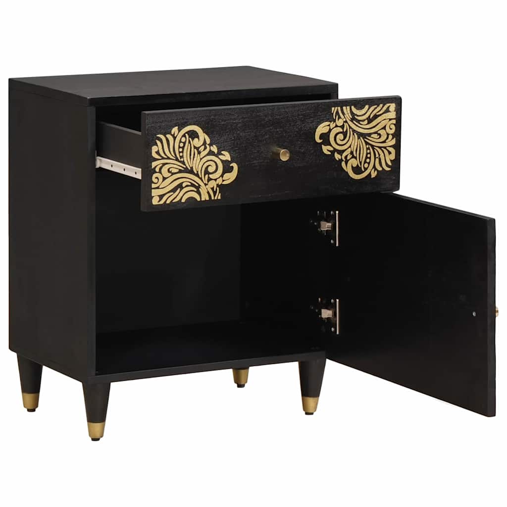 Noptiera cu usa Negru 50 x 33 x 60 cm Lemn de mango solid — imaginea 3