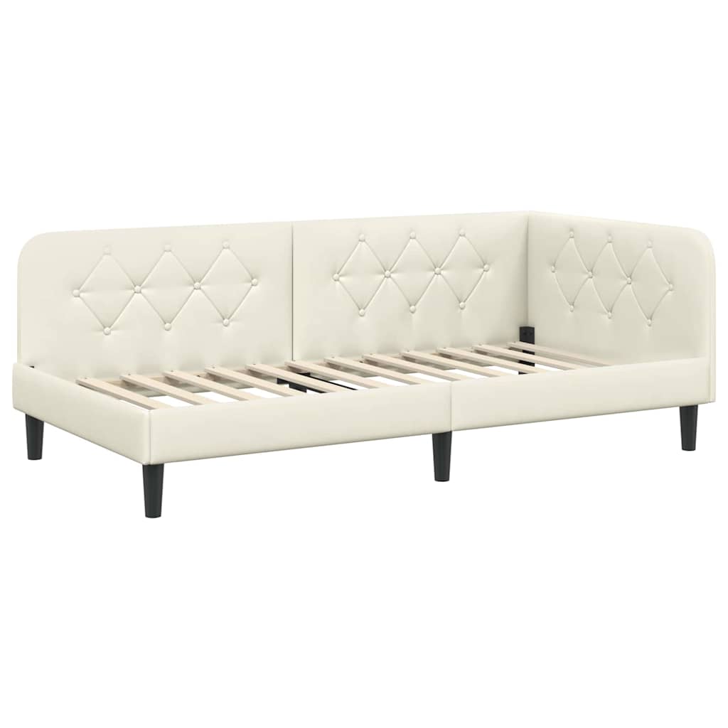 Cadru de pat coltar cu headboard Crem 90 x 190 cm Catifea