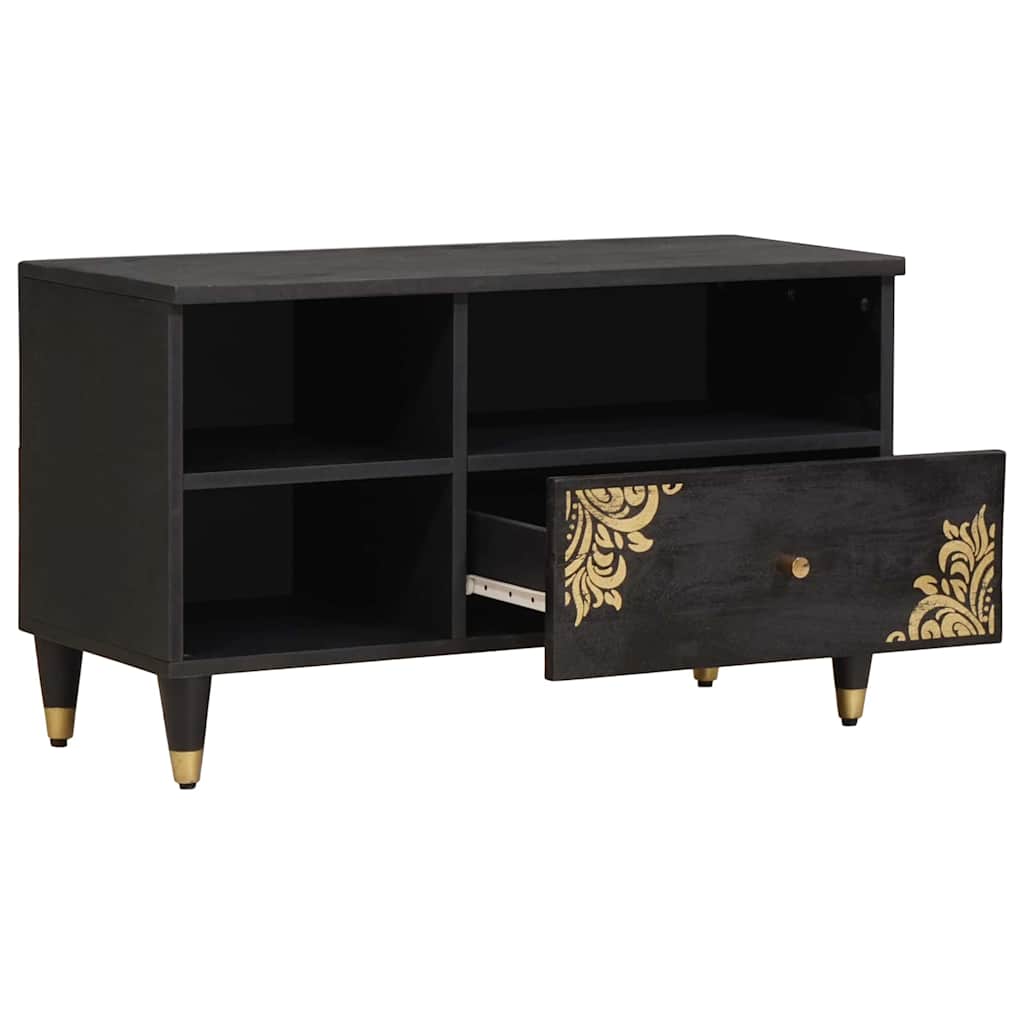 Cabinet TV cu sertar Negru 80 x 33 x 46 cm Lemn de mango solid — imaginea 3