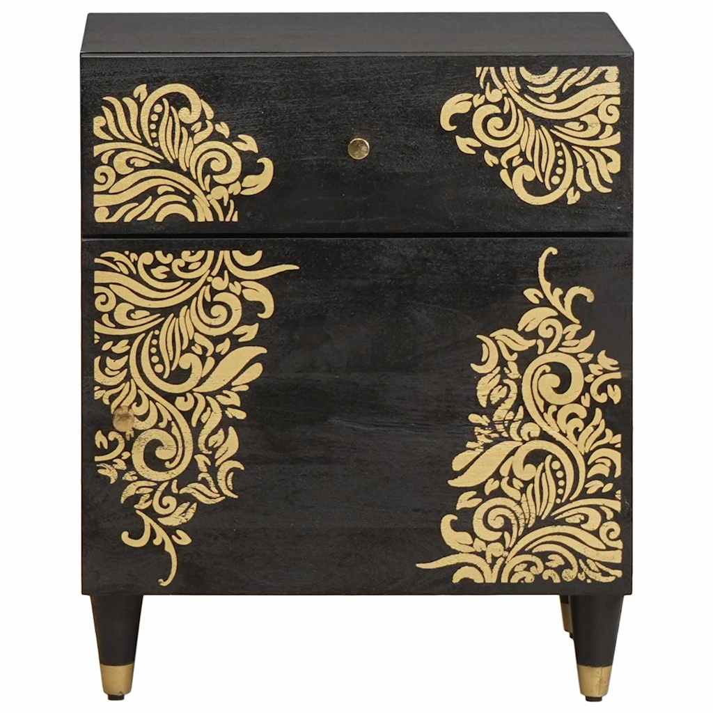 Noptiera cu usa Negru 50 x 33 x 60 cm Lemn de mango solid — imaginea 4