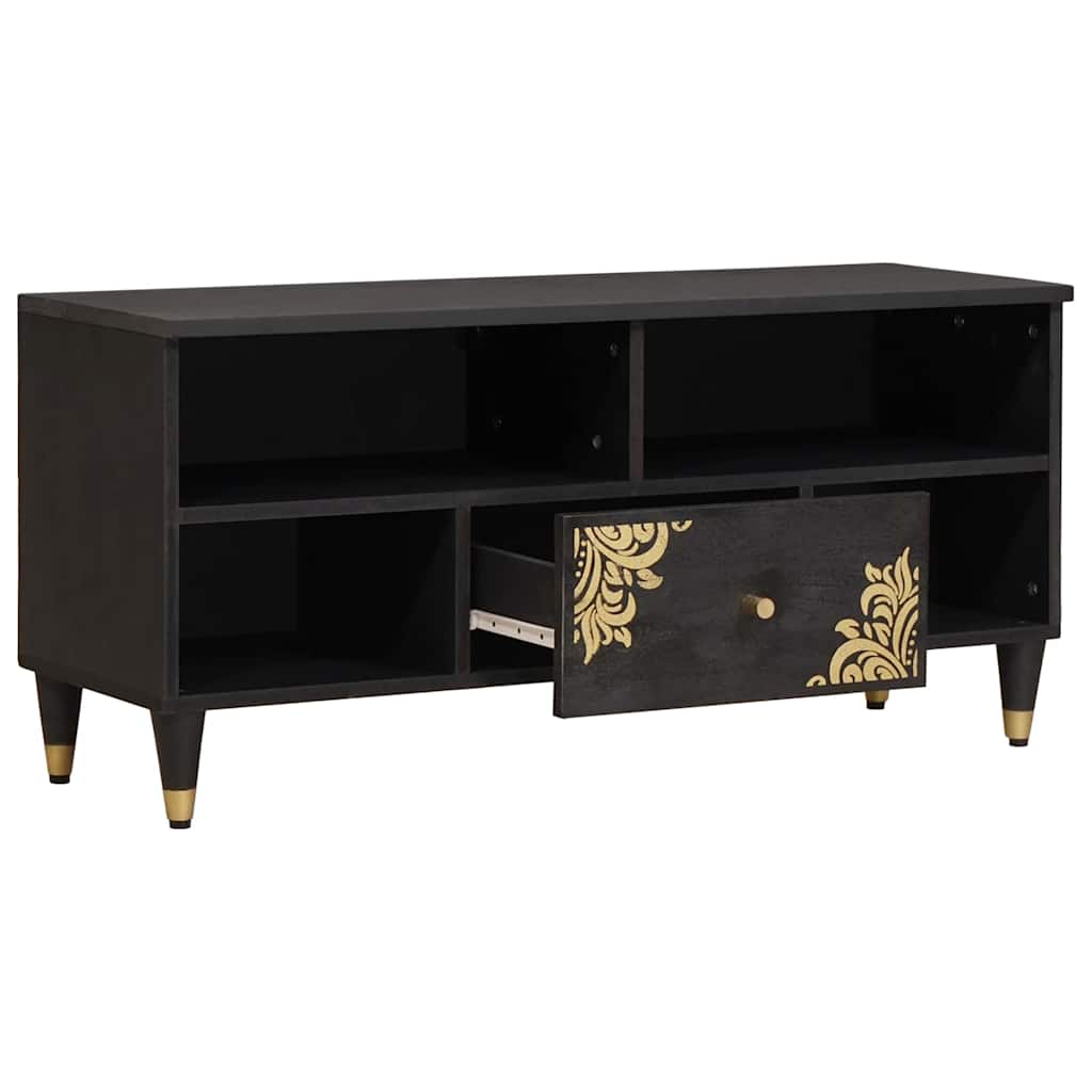 Cabinet TV cu sertar Negru 100 x 33 x 46 cm Lemn de mango solid — imaginea 3