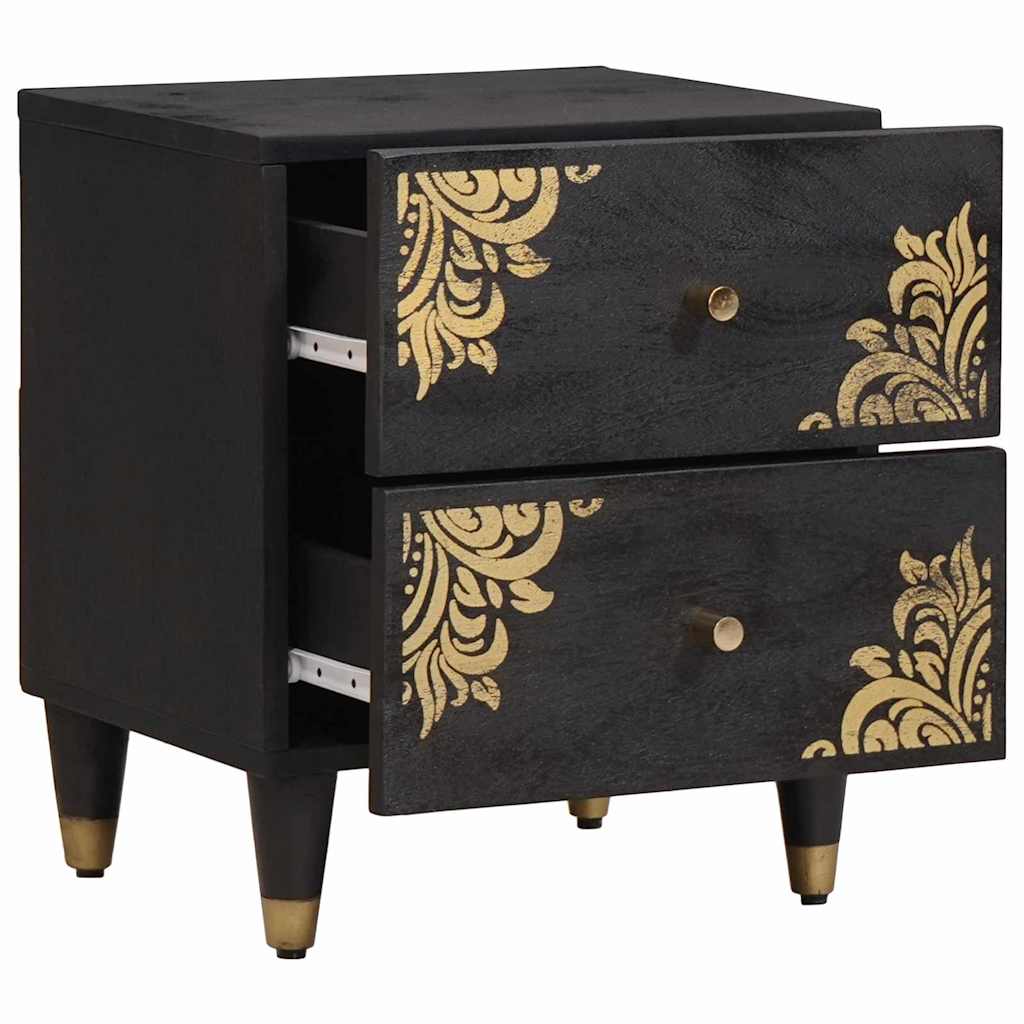 Noptiera 2 pcs Negru 40 x 33 x 46 cm Lemn de mango solid — imaginea 4