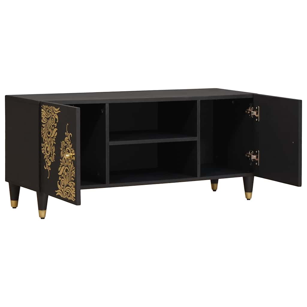 Cabinet TV cu raft Negru 105 x 33 x 46 cm Lemn de mango solid — imaginea 3