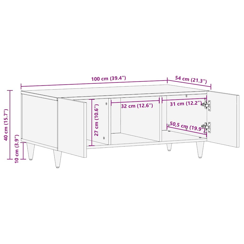 Masa de cafea Negru 100 x 54 x 40 cm Lemn de mango solid — imaginea 11