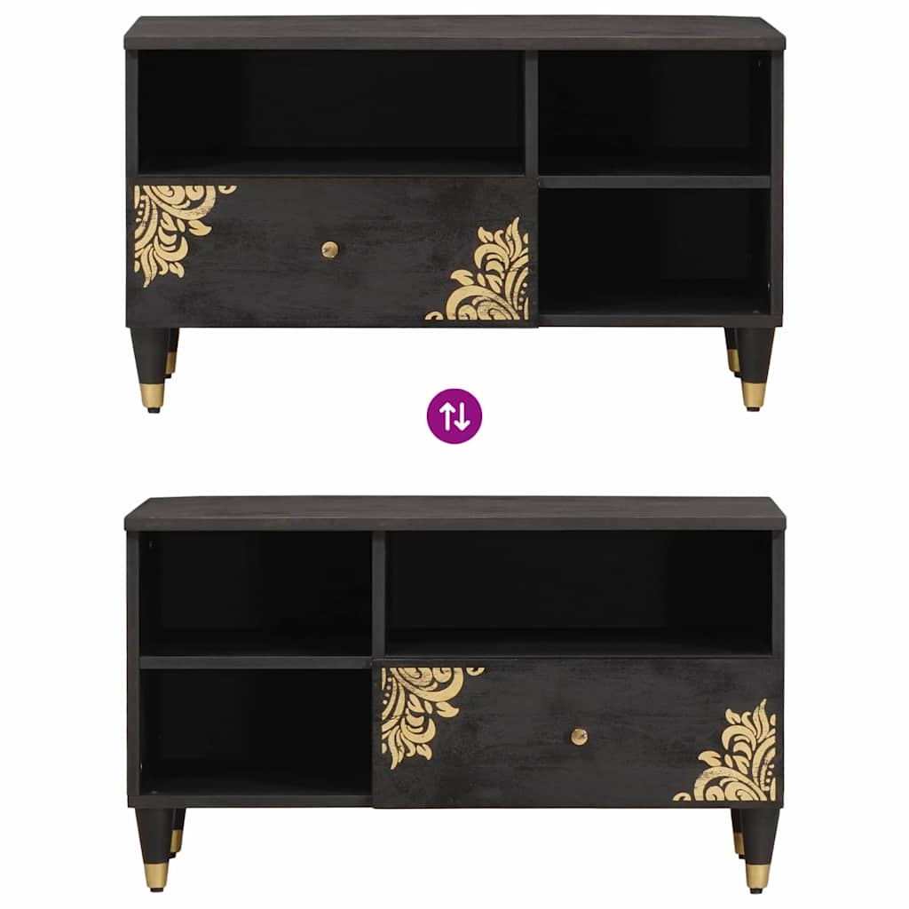 Cabinet TV cu sertar Negru 80 x 33 x 46 cm Lemn de mango solid — imaginea 11