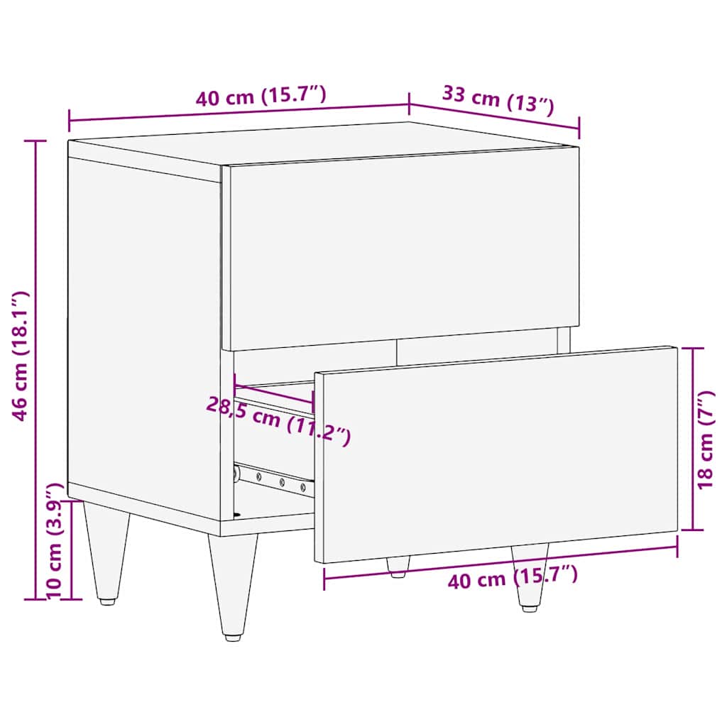 Noptiera 2 pcs Negru 40 x 33 x 46 cm Lemn de mango solid — imaginea 12