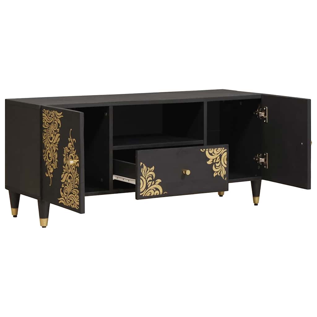 Cabinet TV cu sertar Negru 105 x 33 x 46 cm Lemn de mango solid — imaginea 3